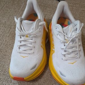Hoka White and Yellow Athletic Shoes